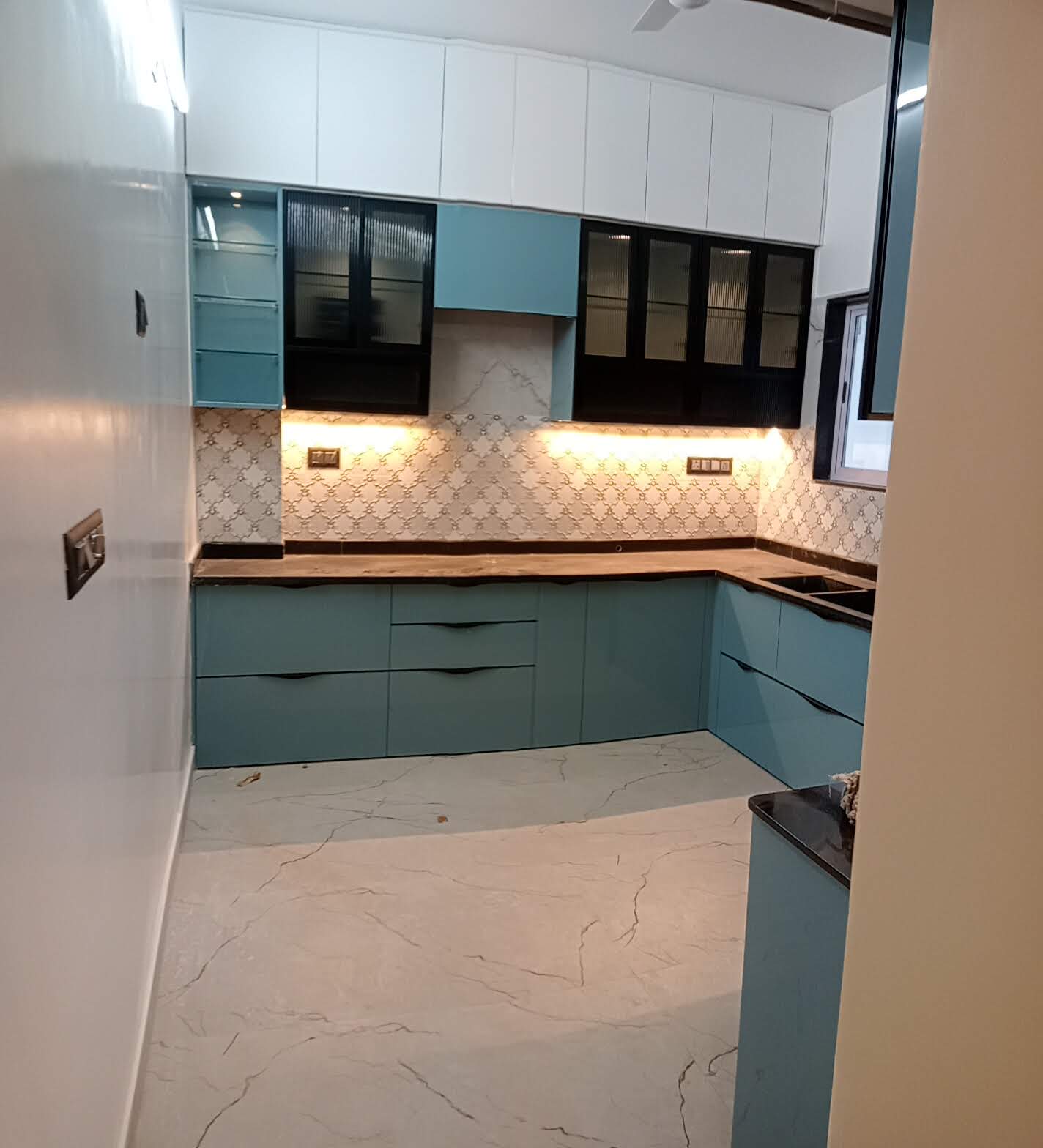 Luxury Master Bathroom with Curved Floating Vanity & Backlit Onyx Countertop - Execution #